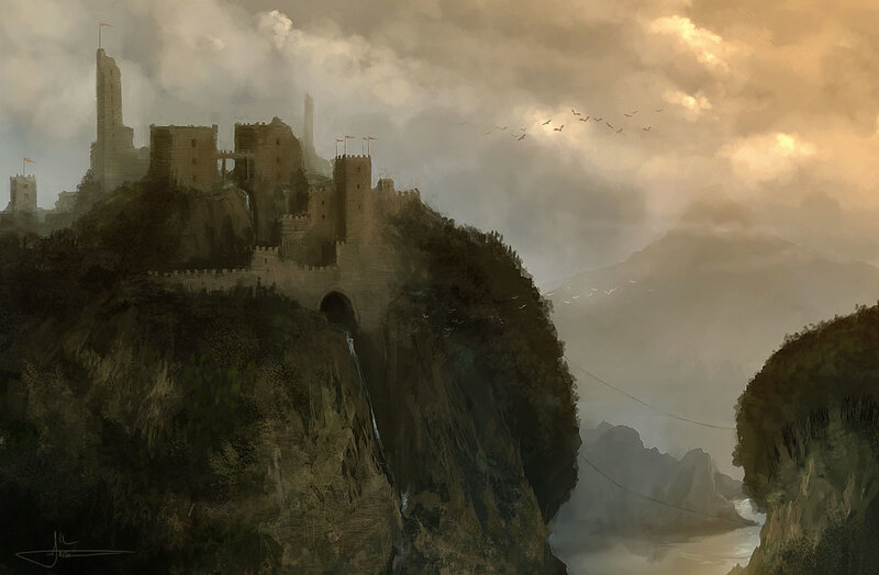 Ancient Castle on Cliff — Brown, Dramatic