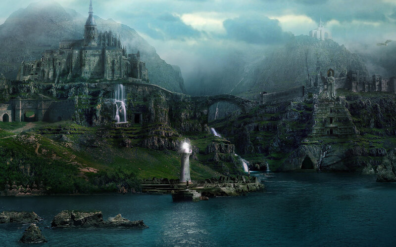 Ancient Castle on Cliff — Green, Dramatic