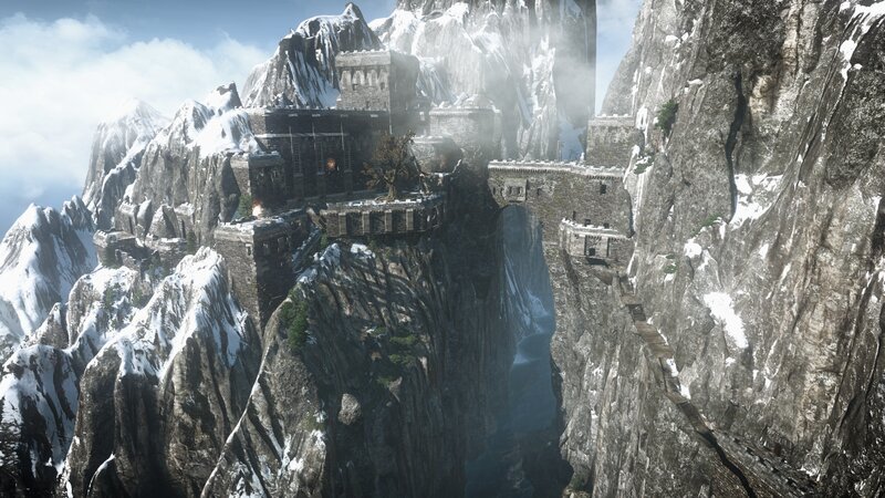 Ancient Castle on Mountain — Gray