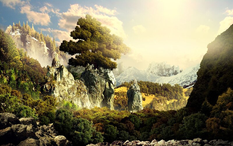 Ancient Castle on Mountain — Green, Serene
