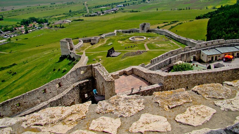 ancient castle ruins with green fields