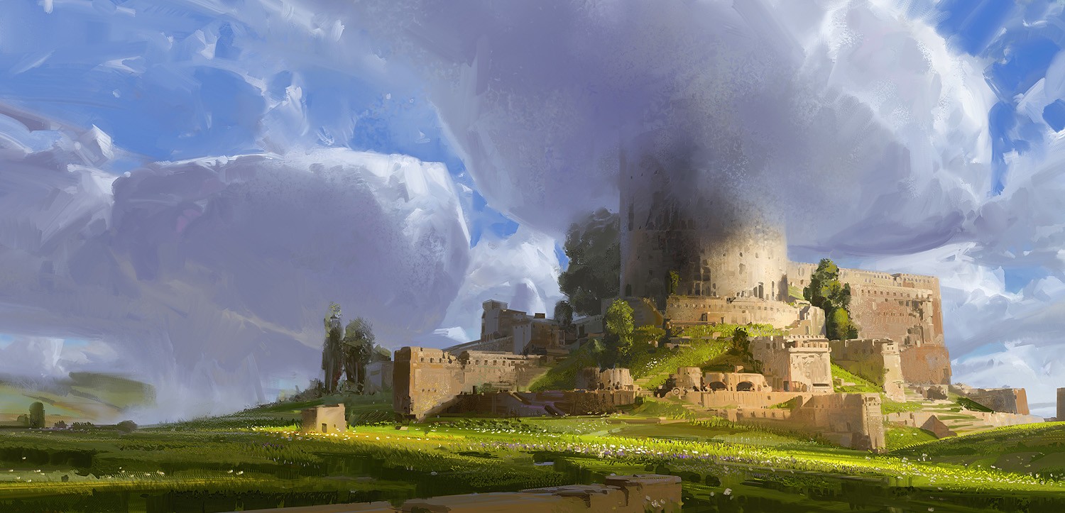 Ancient castle under stormy sky