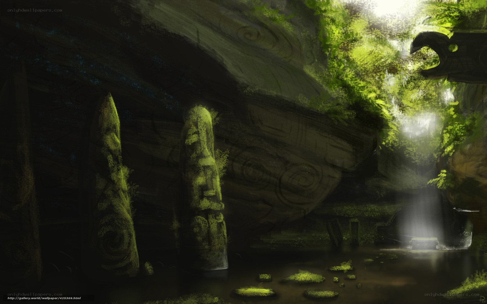 ancient cave with stone pillars