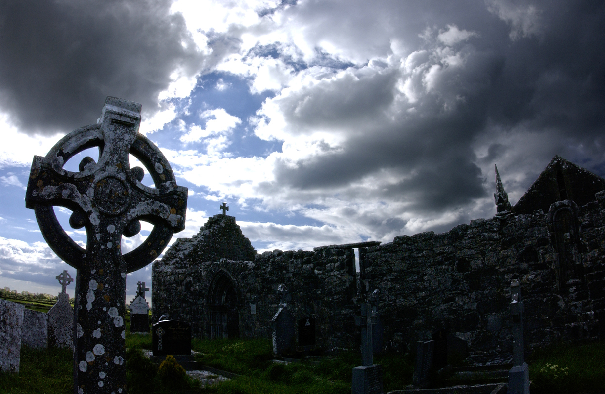 Ancient Celtic cross in a graveyard