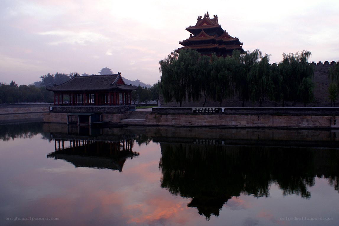 Ancient Chinese architecture at dusk