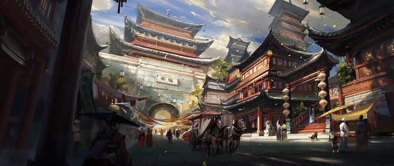 Ancient Chinese City Street — Red, Dramatic