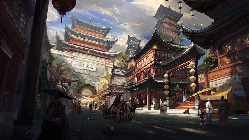 Ancient Chinese City Street — Red, Serene