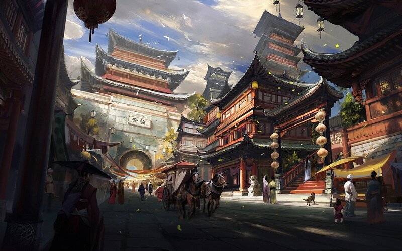 Ancient Chinese City Street — Red
