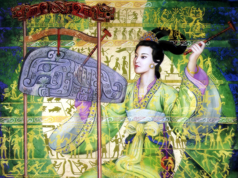 Ancient Chinese musician playing chime