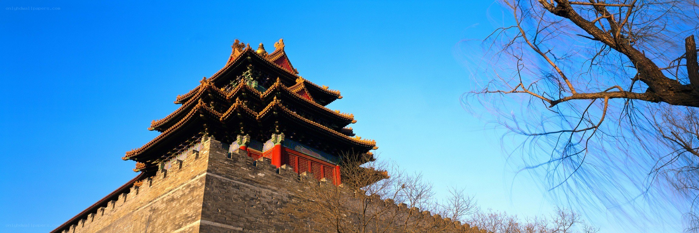 ancient chinese tower against blue sky