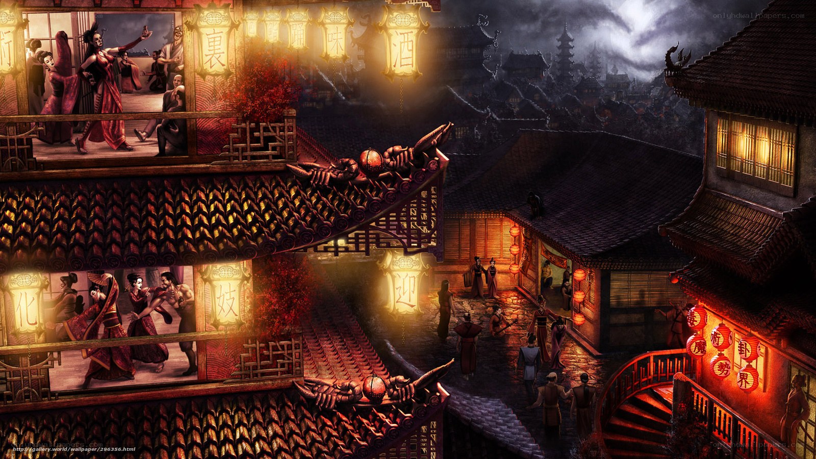 Ancient Chinese town at night