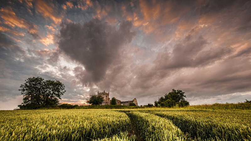 Ancient Church in Field — Green