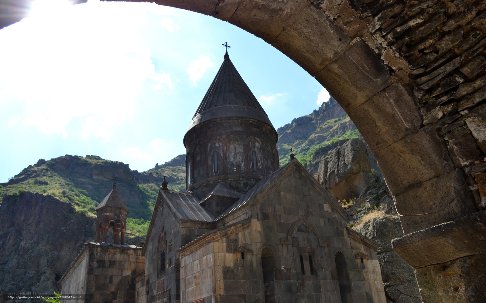 Ancient church in mountain valley
