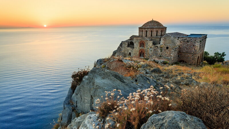 Ancient Church on Cliff — Blue