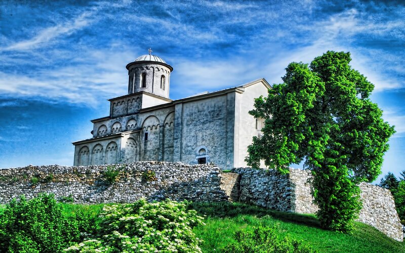 Ancient Church on Hill — Blue, Serene