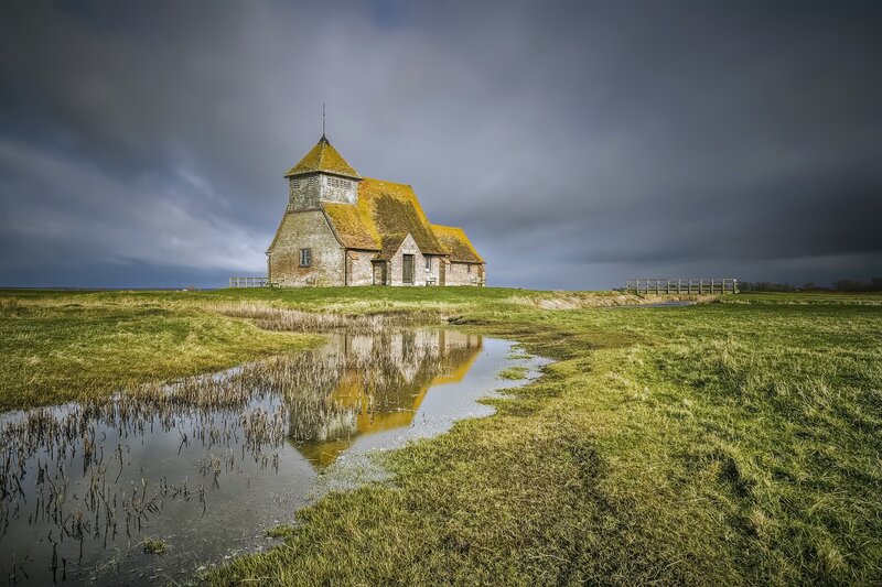 Ancient Church on Hill — Green, Dramatic