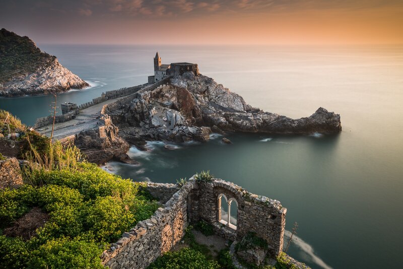 Ancient Church on Rocky Coast — Orange