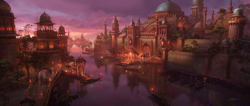 Ancient City at Dusk — Purple, Dramatic
