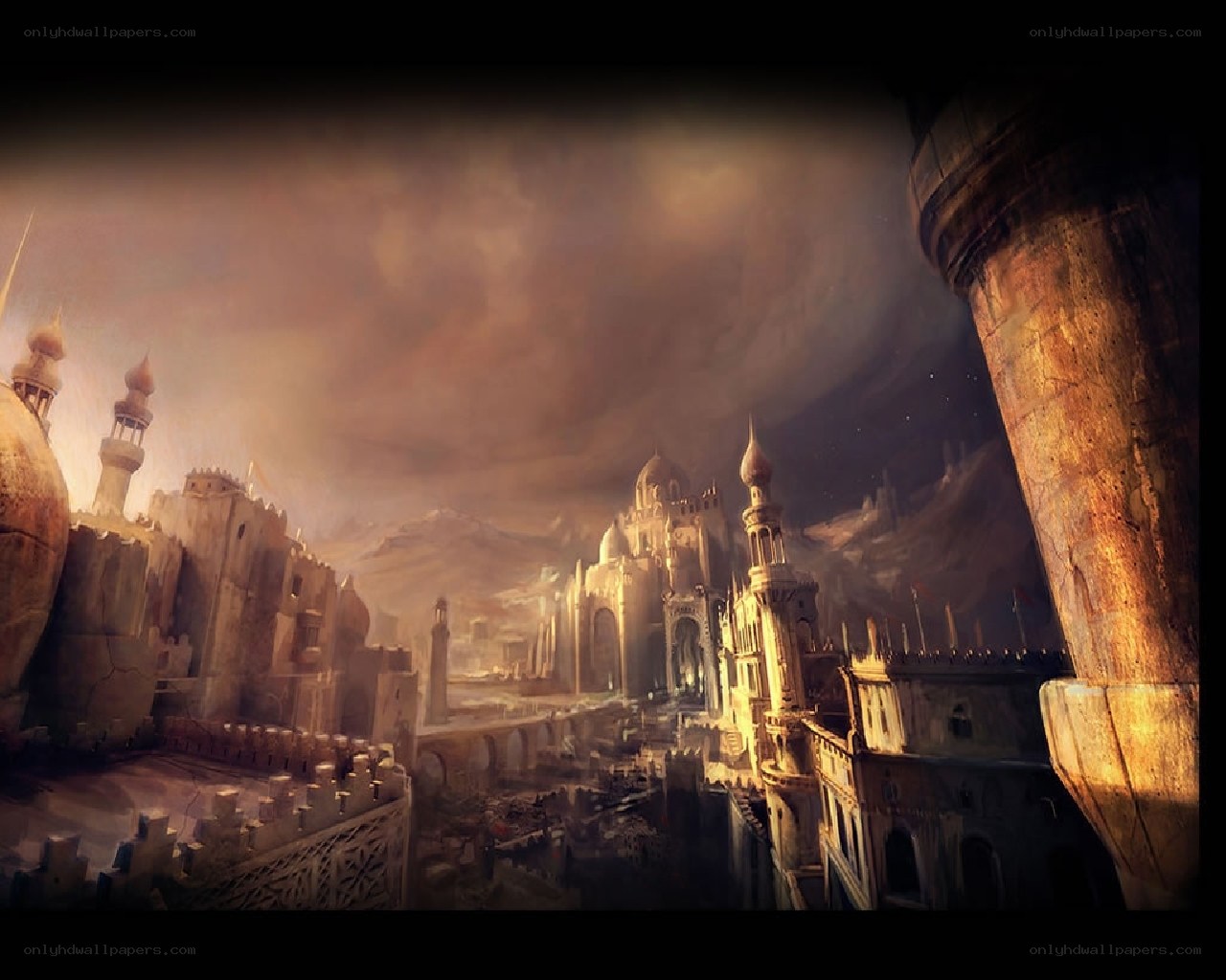 ancient city at dusk