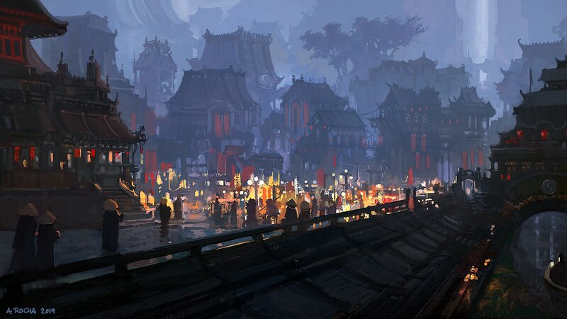 Ancient City at Night — Blue