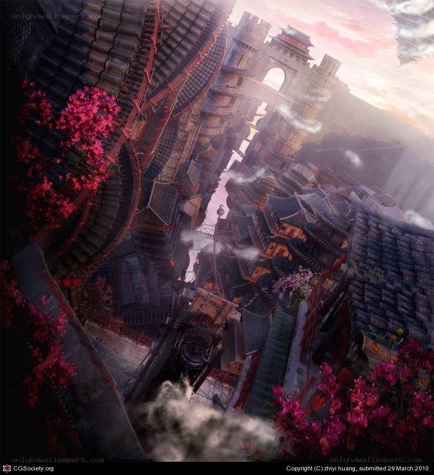 ancient city at sunset