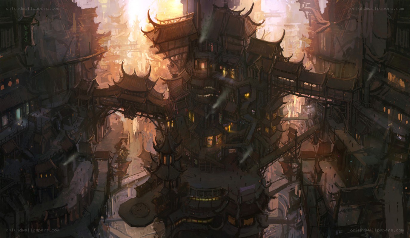 ancient city at sunset
