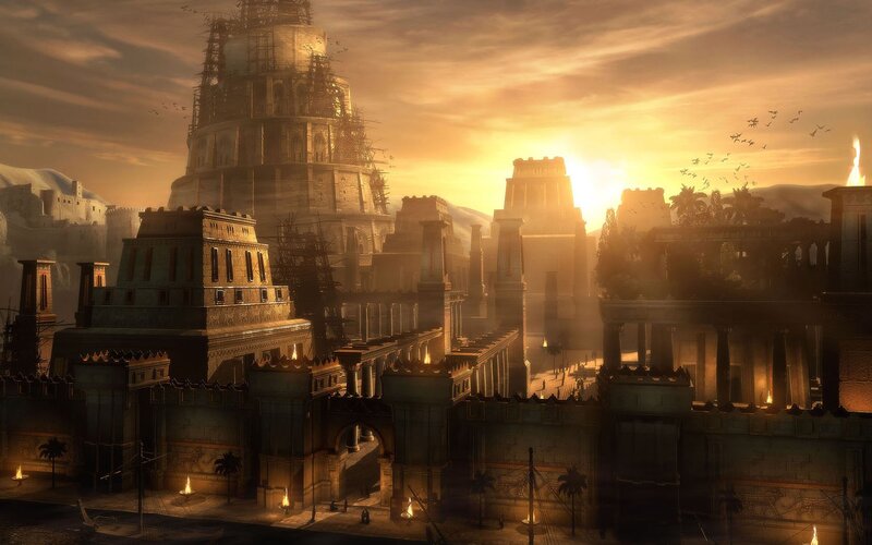 ancient city at sunset