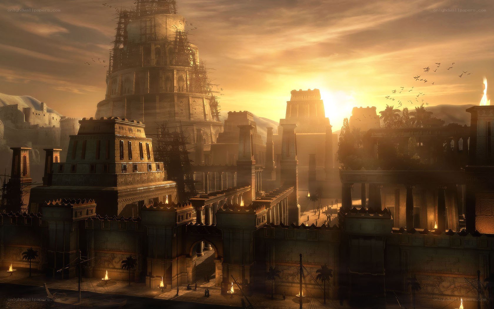 ancient city at sunset