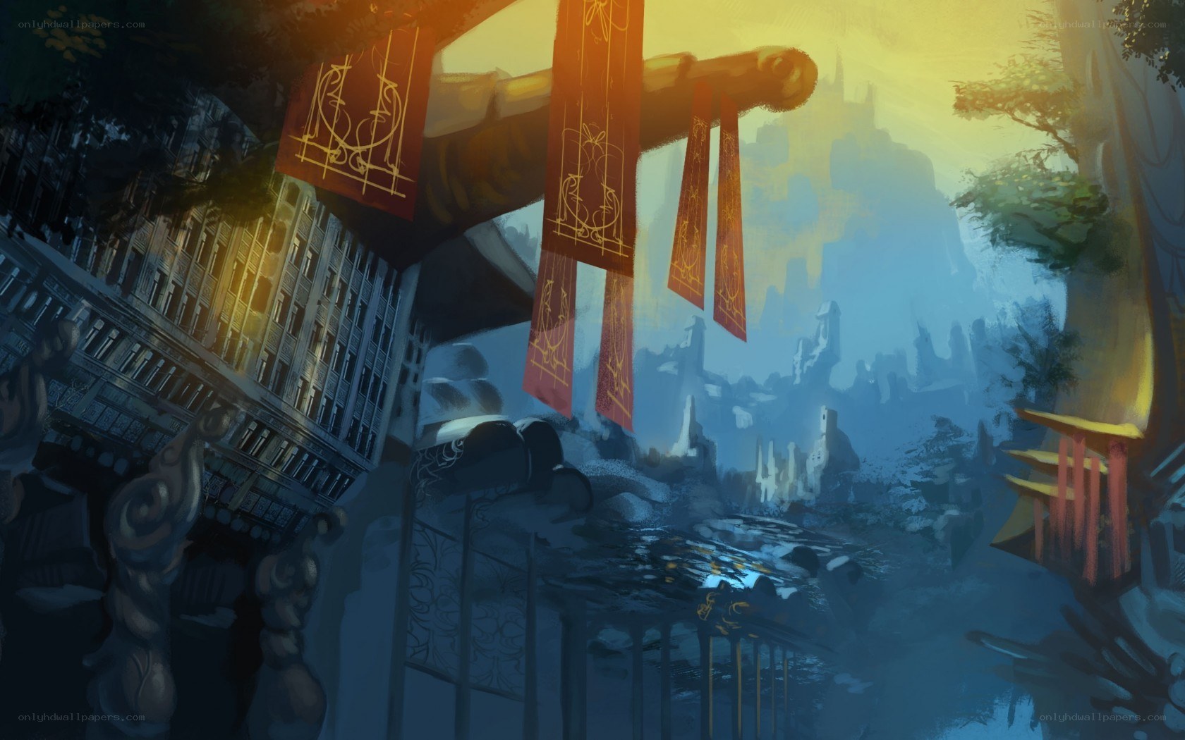 ancient city at sunset