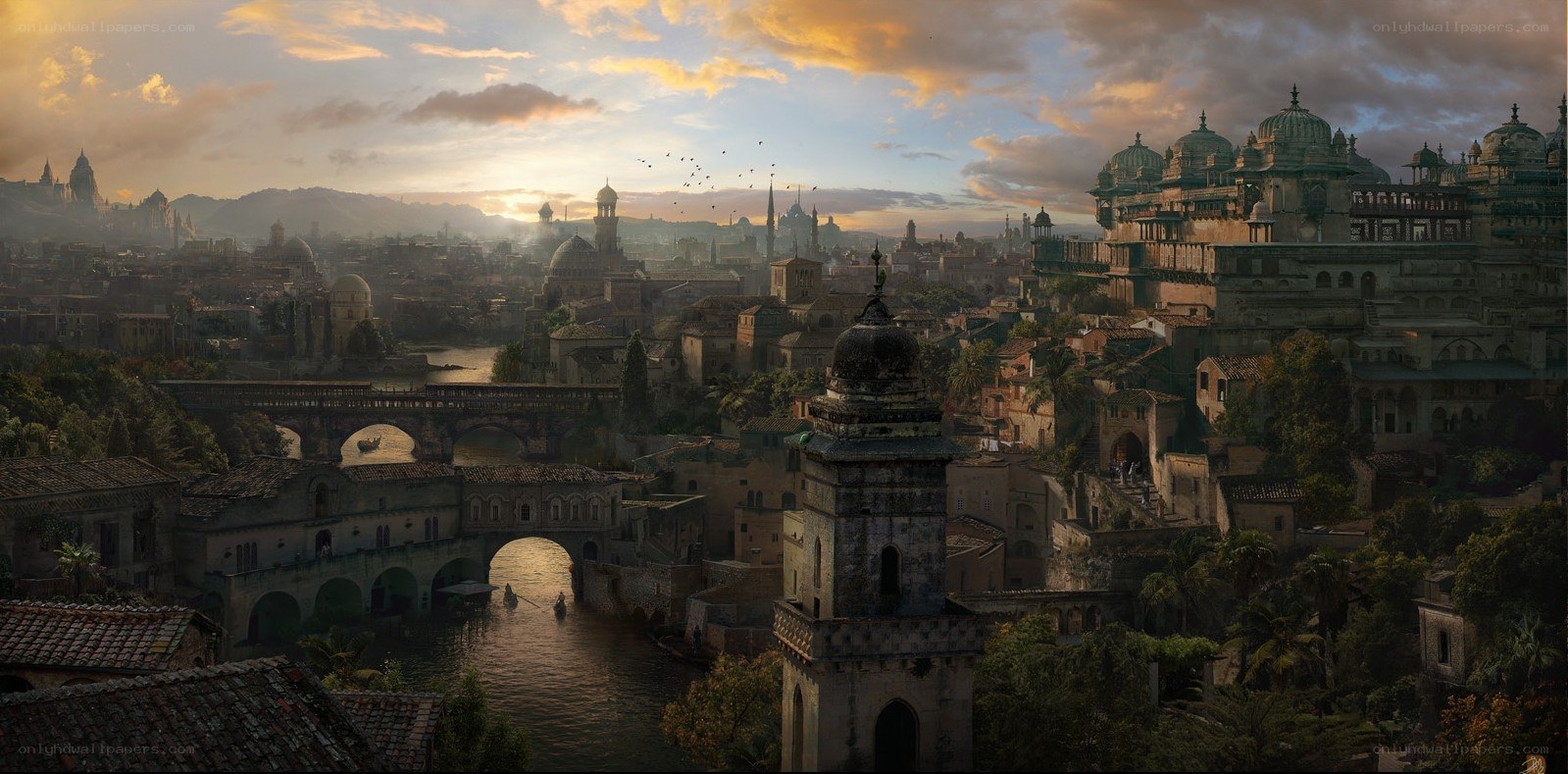 ancient city at sunset