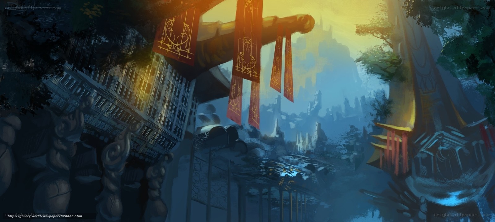 ancient city at sunset