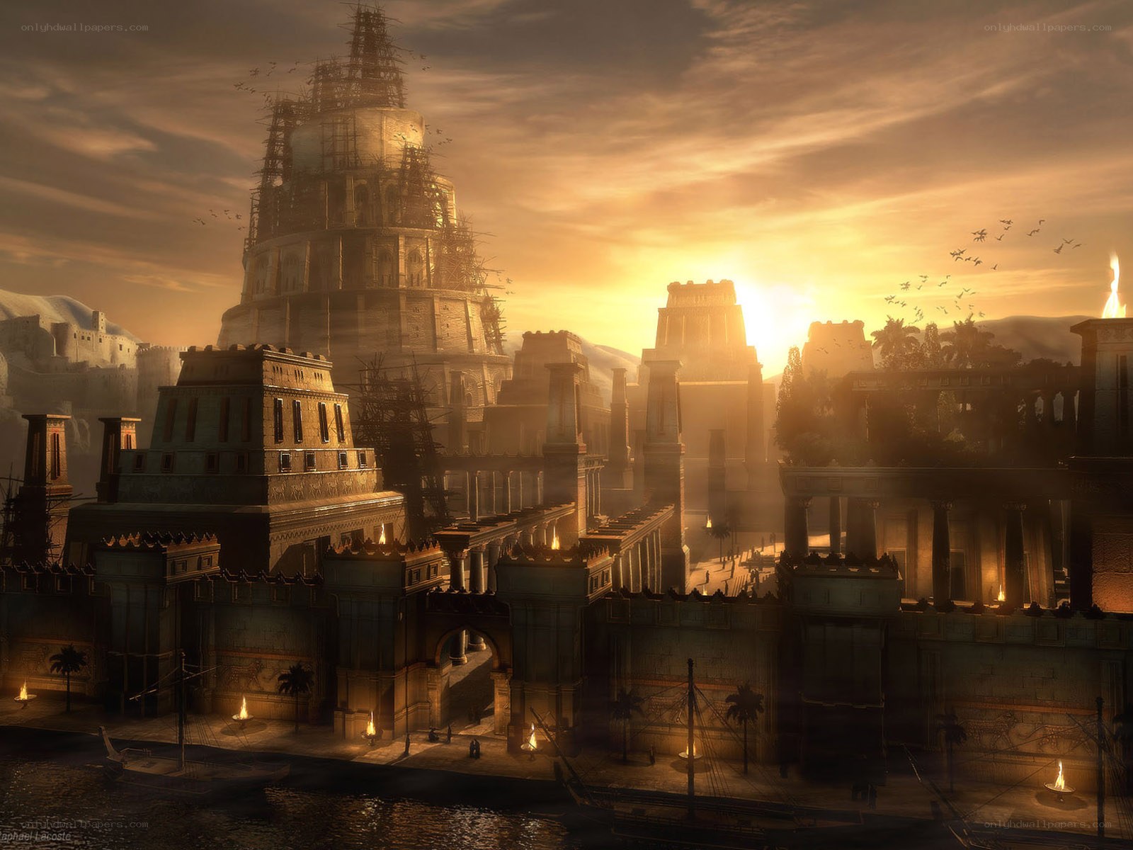 ancient city at sunset