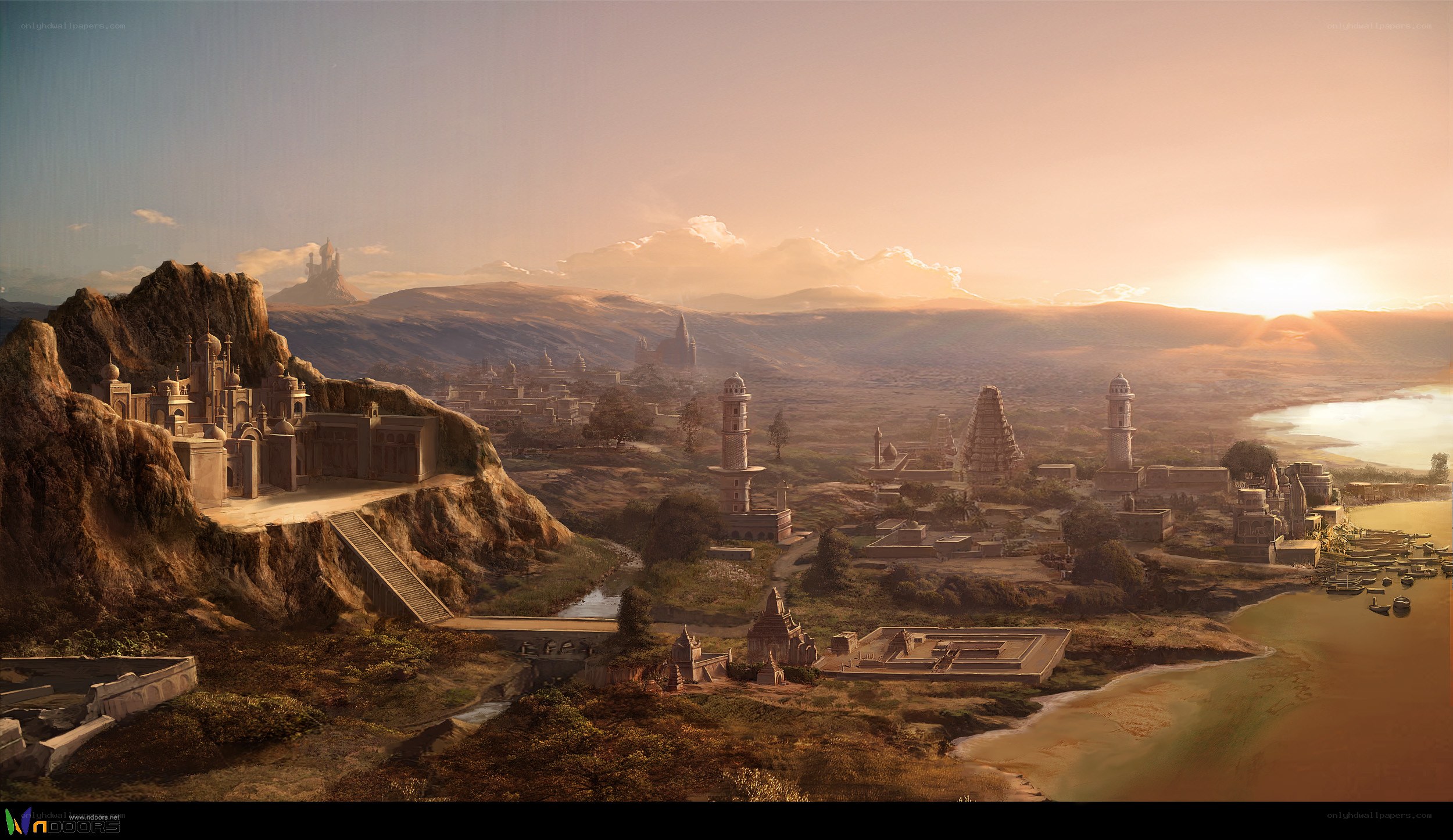 ancient city at sunset