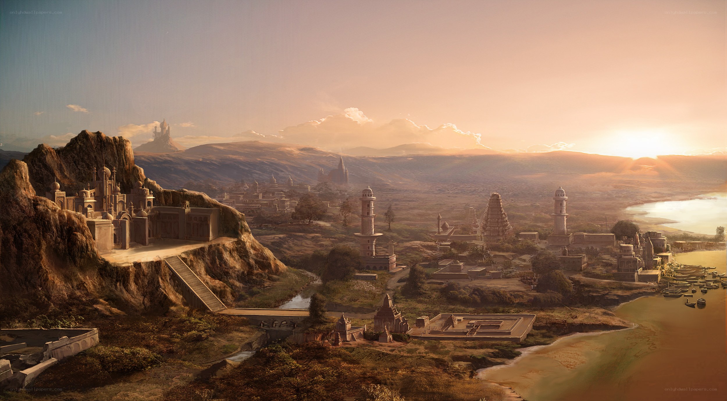 ancient city at sunset