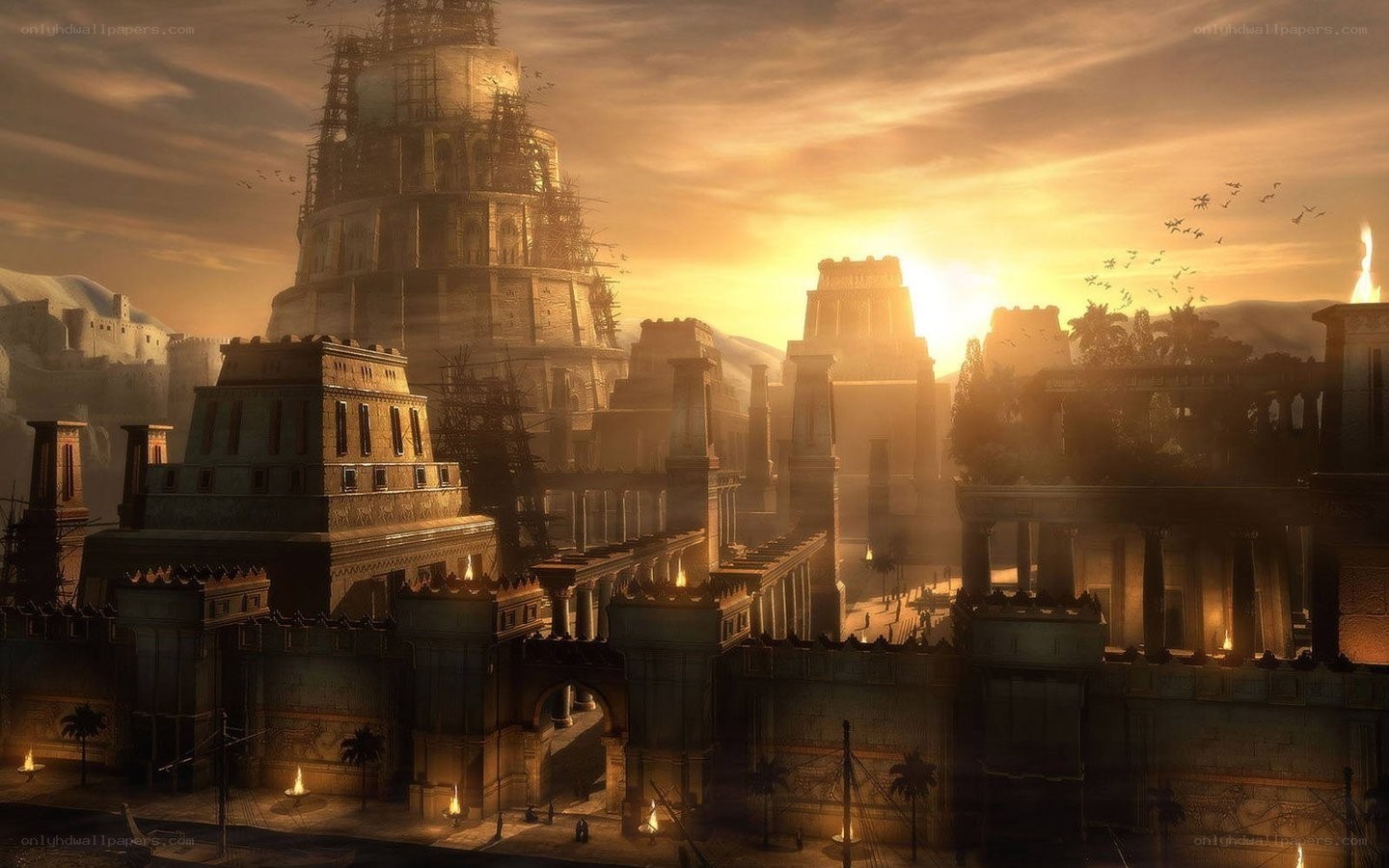 ancient city at sunset