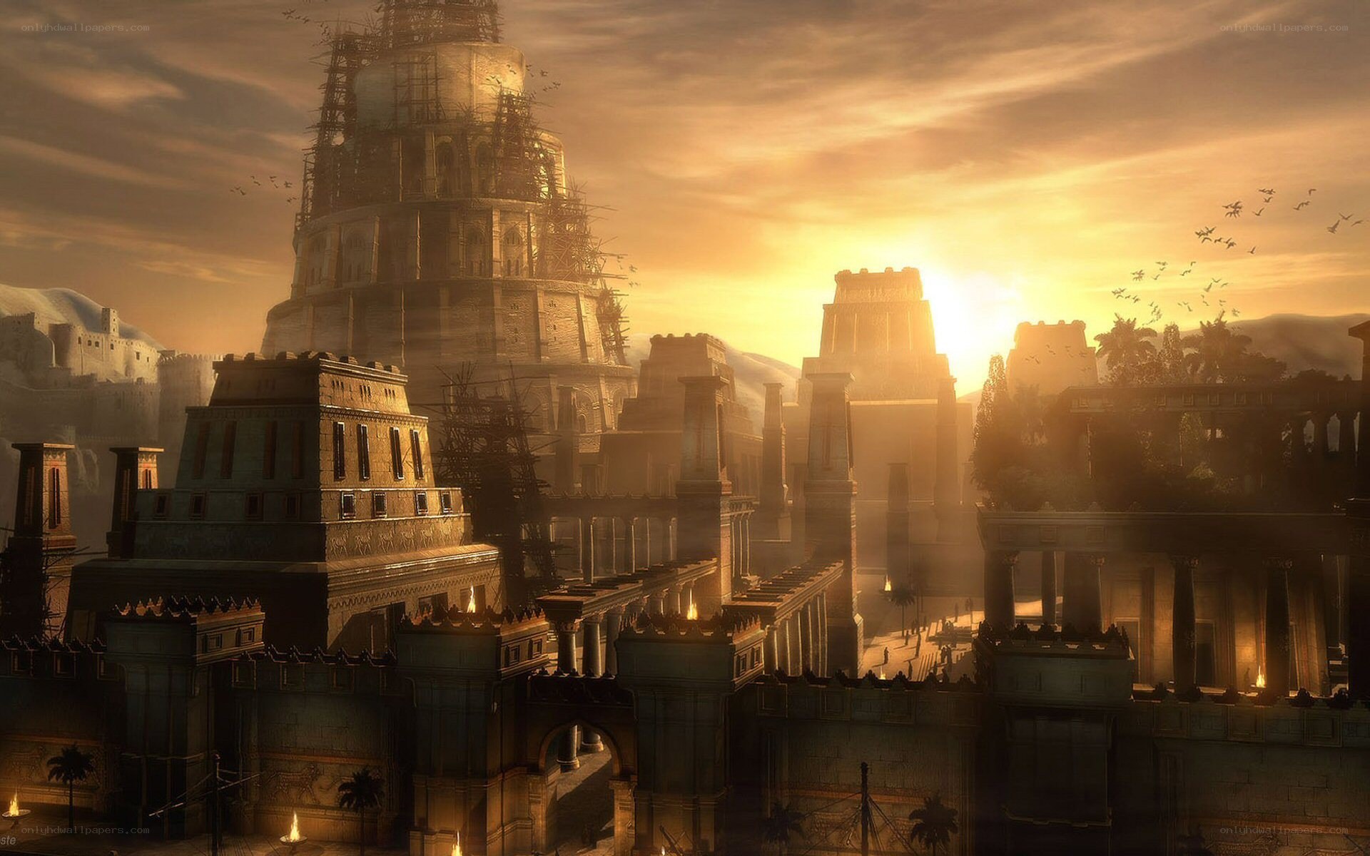 ancient city at sunset