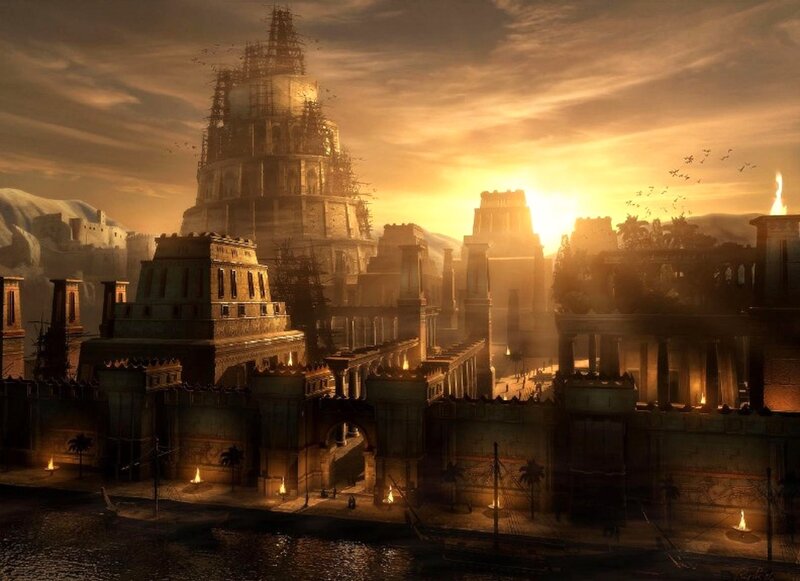 Ancient City at Sunset — Gold, Dramatic, Digital Art, Tower