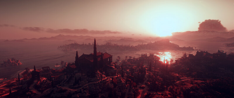 Ancient City at Sunset — Red