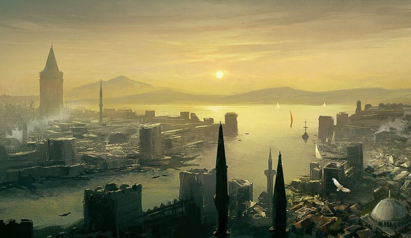 Ancient City at Sunset — Yellow, Dramatic