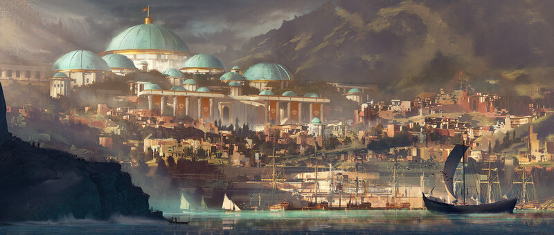Ancient City by the Sea — Blue, Dramatic