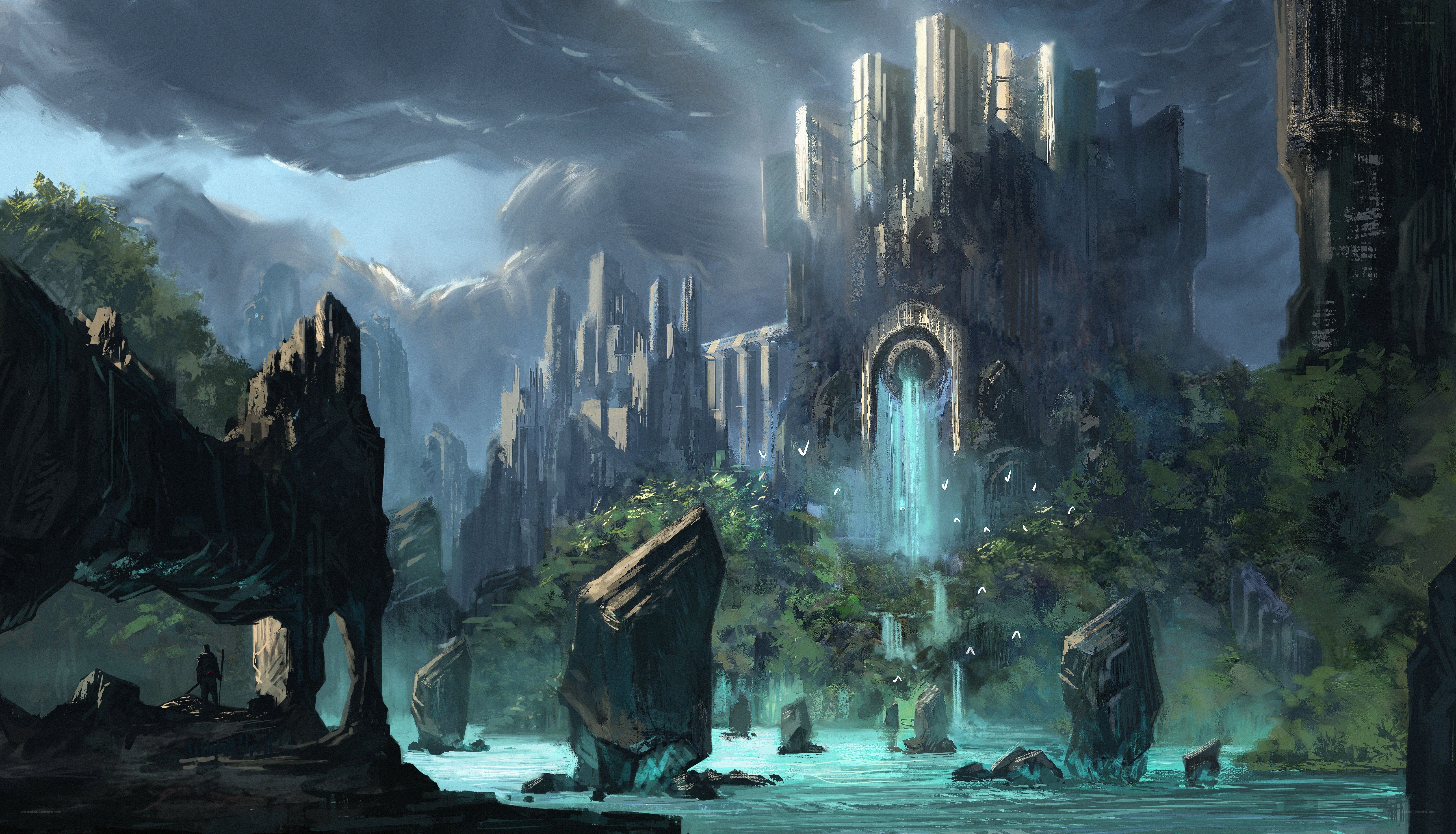 ancient city by the waterfall