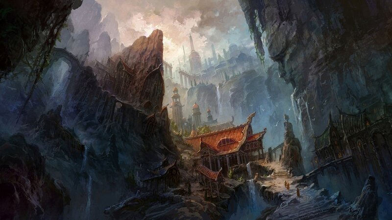 Ancient City in Canyon — Gray, Dramatic