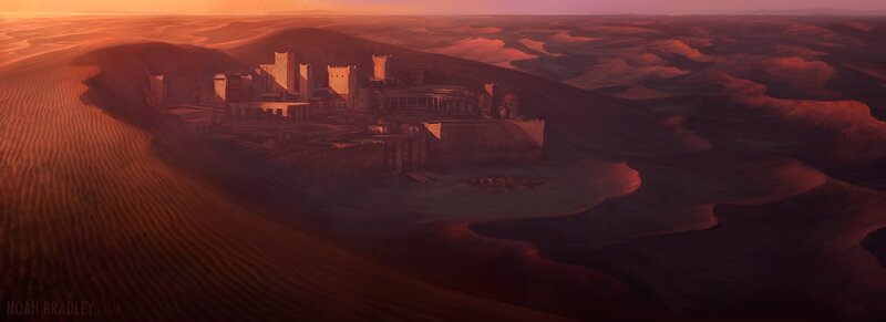 Ancient City in Desert — Orange, Dramatic, Sunset