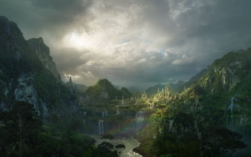 Ancient City in Valley — Green, Dramatic