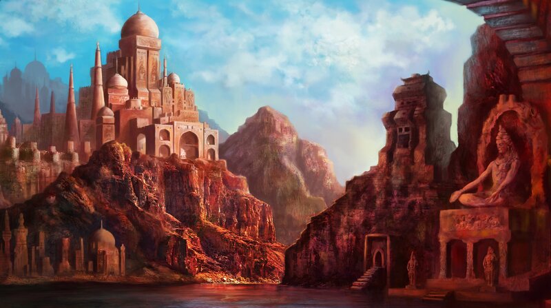 Ancient City on Cliffs — Blue, Dramatic, Afternoon