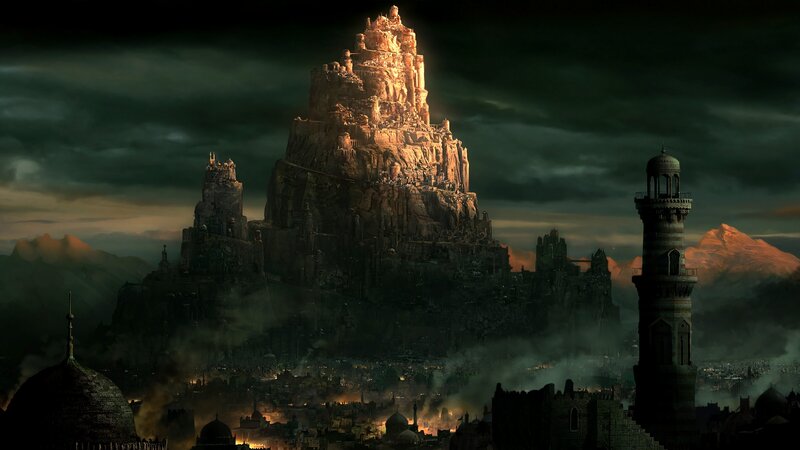 Ancient City on Mountain — Dark Green, Dramatic