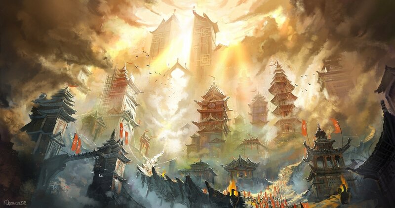 Ancient City under Attack — Orange, Dramatic