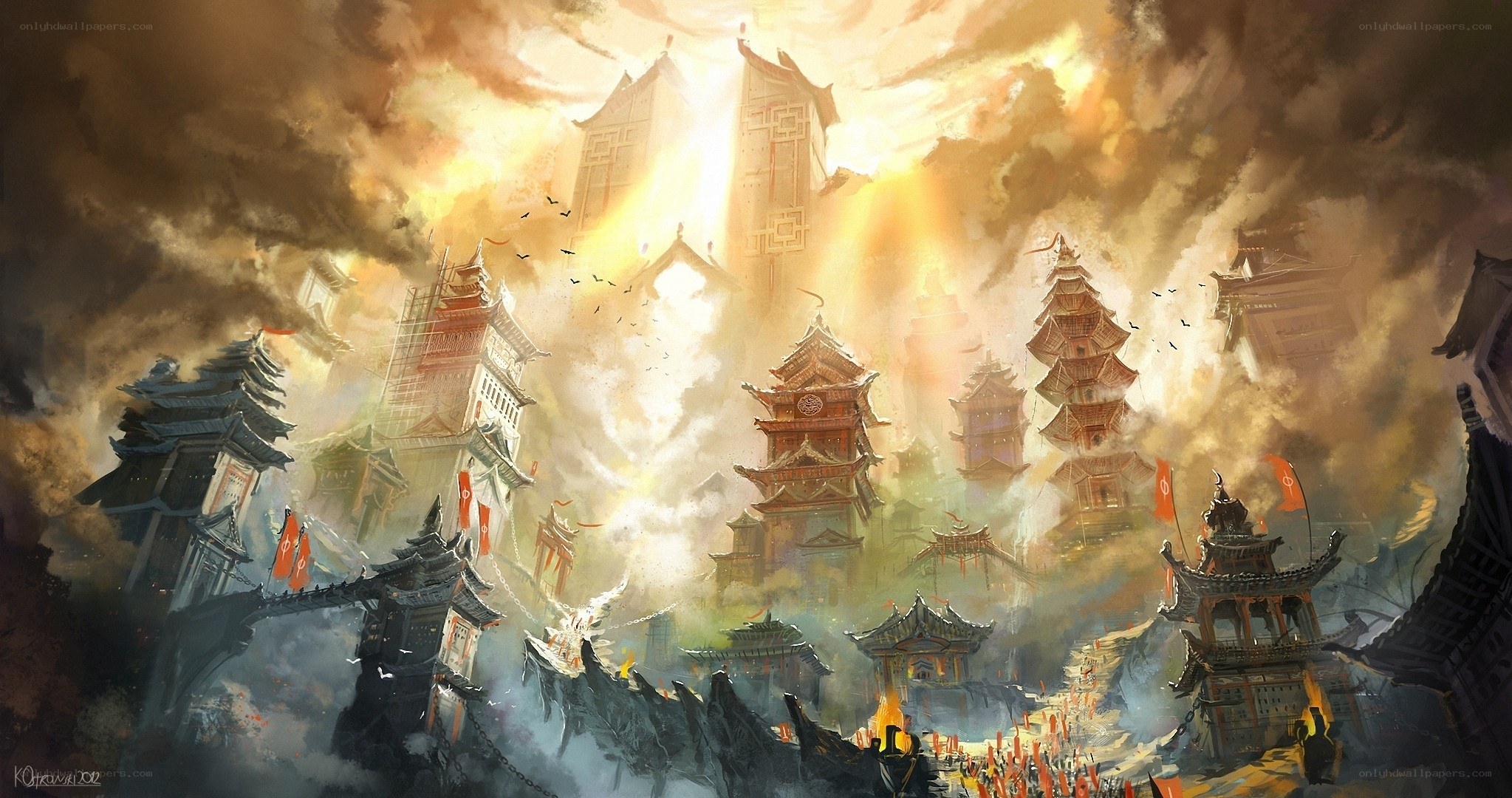 Ancient city under golden light