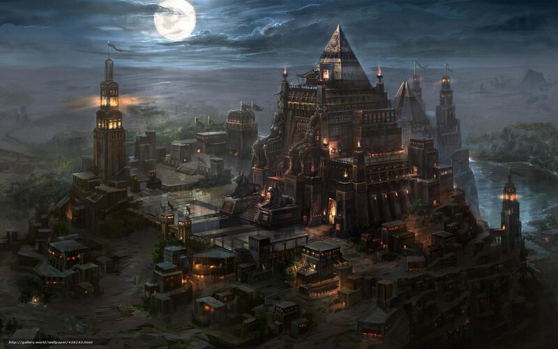 ancient city under moonlight