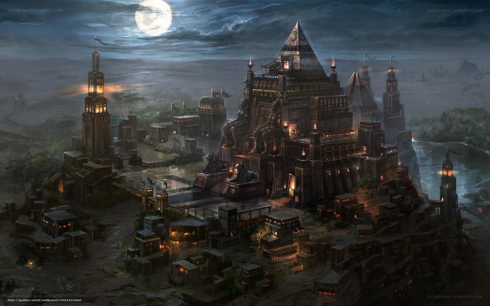 ancient city under moonlight